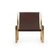 Fauteuil contemporain en acier doré vieilli et cuir marron
