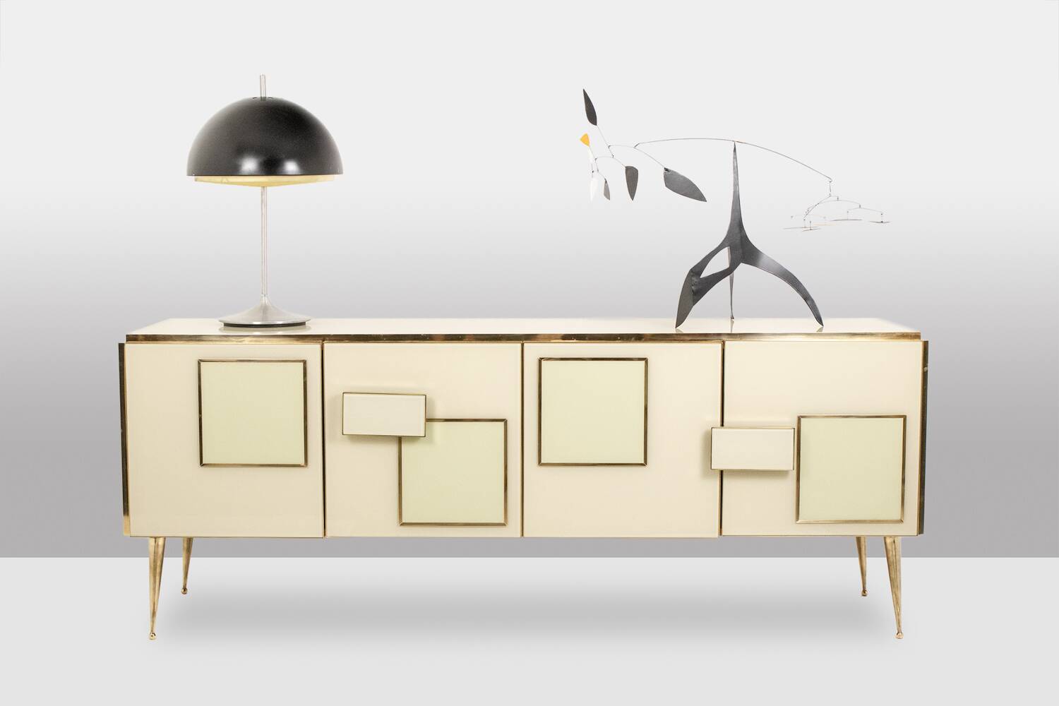 Cream opaline glass and gilded bronze enfilade. Contemporary.