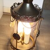 Brass and glass lantern pendant light, gold