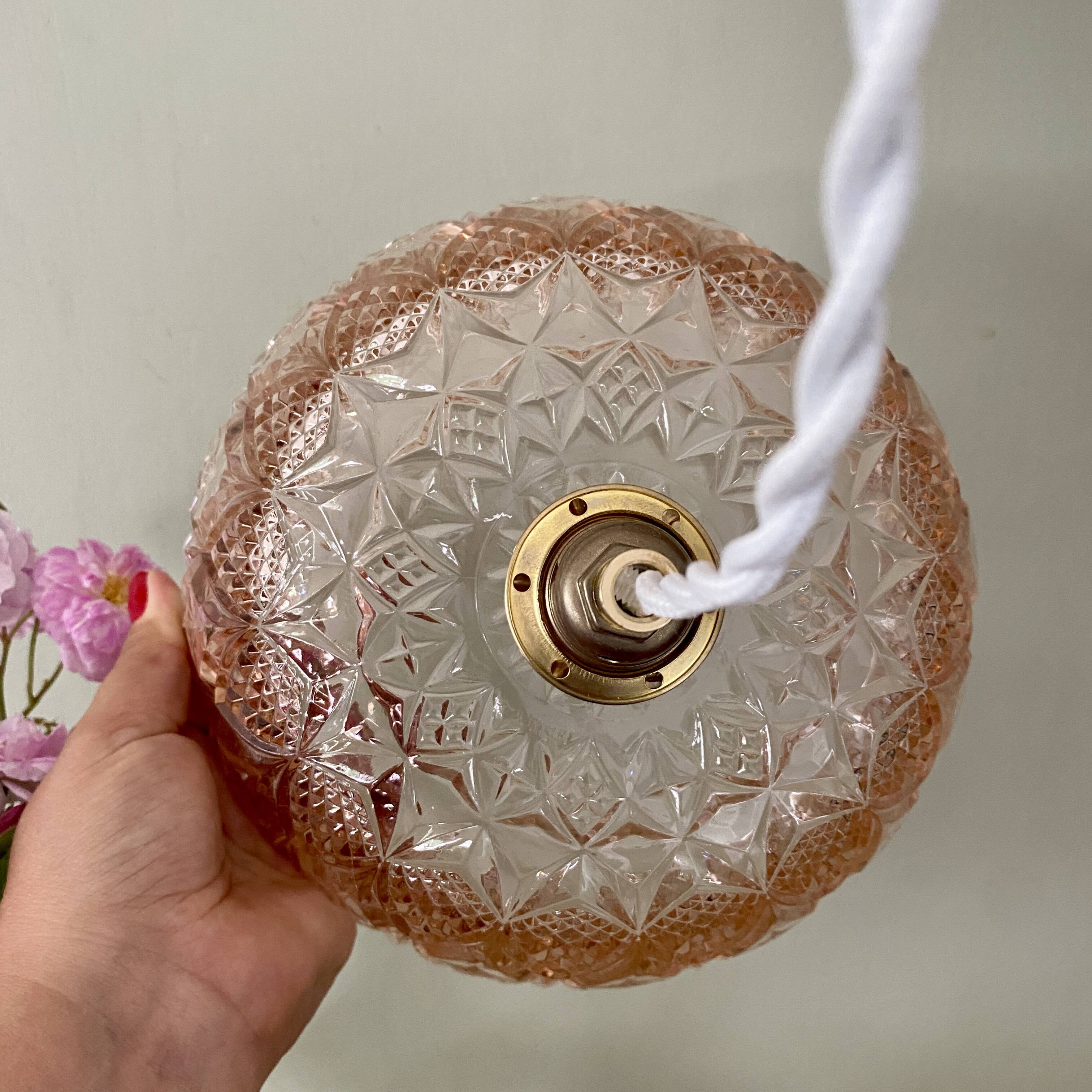 Vintage lampshade pendant light in pink molded glass - tableware collection -