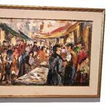 Oil painting on canvas "fish market" 70s canvas 70x50 cm signed