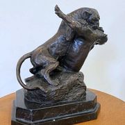 Bronze animalier, two fighting panthers by Georges Gardet, 1920