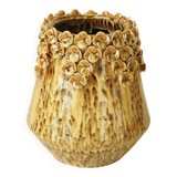 Amber Honey Ceramic Cache-Pot with Sculpted Floral Decor - Bohemian Style