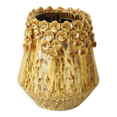 Vase Cache-Pot en Céramique Miel Ambré Décor Floral Sculpté - Style Bohème