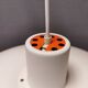 Beautiful older PH 4/3 hanging lamp, in white, with original orange suspension.