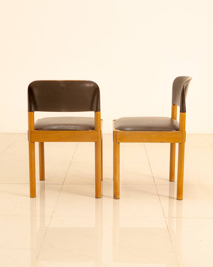 Set of 6 wooden and leather chairs by Piarotto Italy 80's