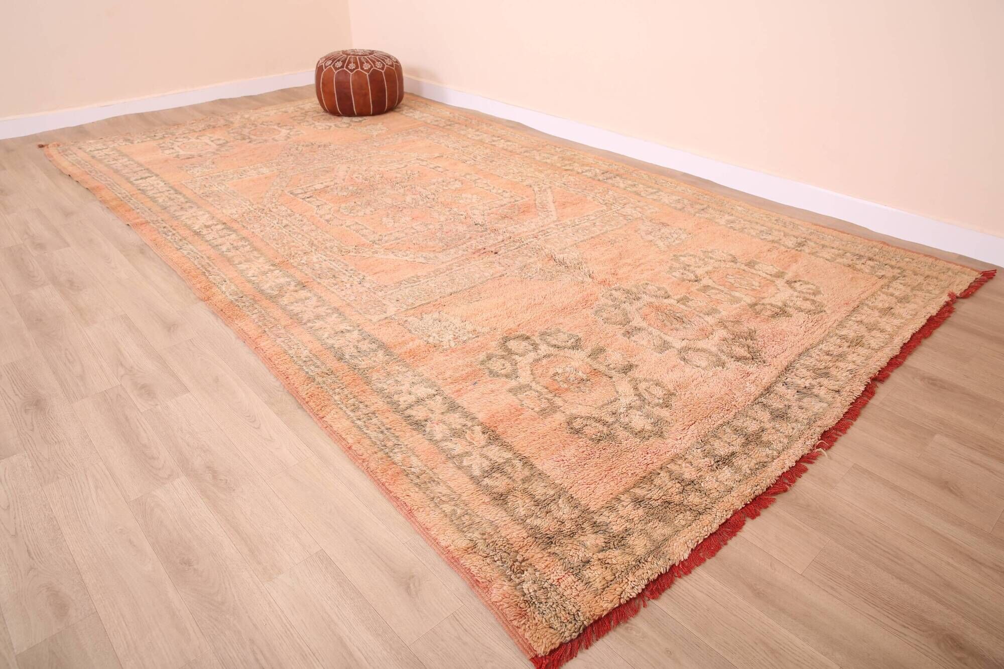 Large Vintage Moroccan Rug 203 x 376 cm, Peach Berber Wool Rug Handmade