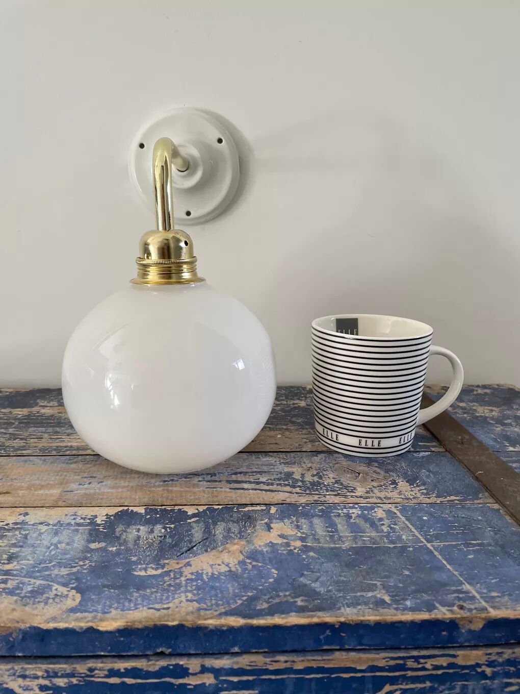 White opaline globe wall lamp