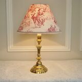 Lampe de table en laiton avec son abat-jour en tissu toile de Jouy ancien