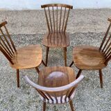 Série de 4 anciennes chaises bistrot bois courbe dossir eventail en hetre