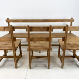 Vintage Wooden Dining Set of Bench & 3 Chairs