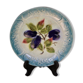 Plat rond Terre de fer décor prune