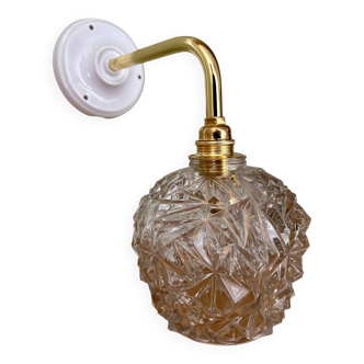 Vintage angled globe wall light in molded glass