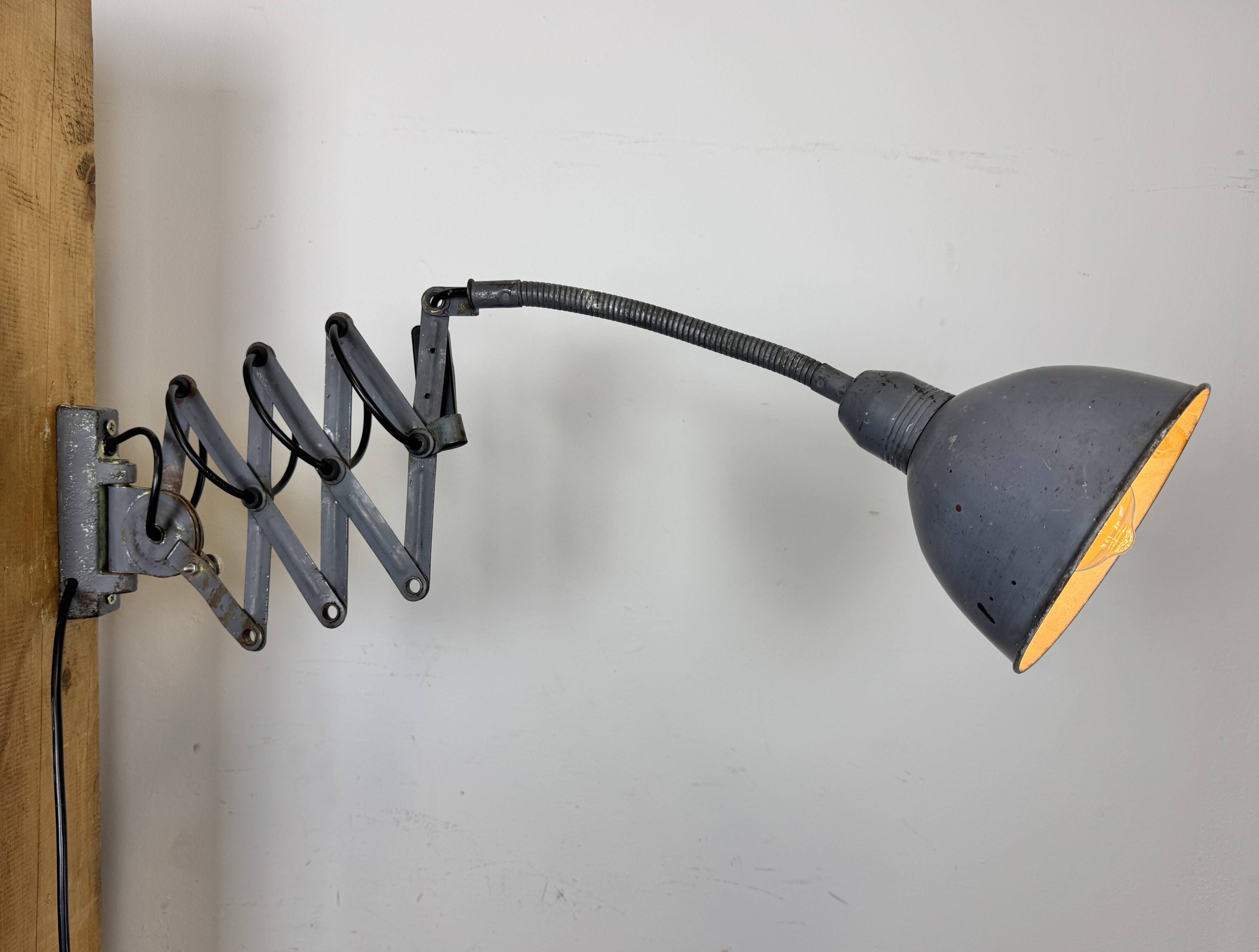 Grey Industrial Gooseneck Scissor Wall Lamp from Elektroinstala, 1960s