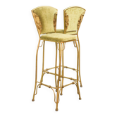 Lot de 2 tabourets de bar glamour Cobra dorés avec revêtement en velours vert années 70