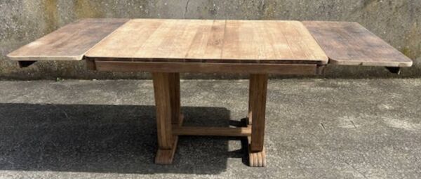 Table à manger, années 30 / 40, Art Déco, à allonges, bois massif, extensible, pieds lyre, pattes de