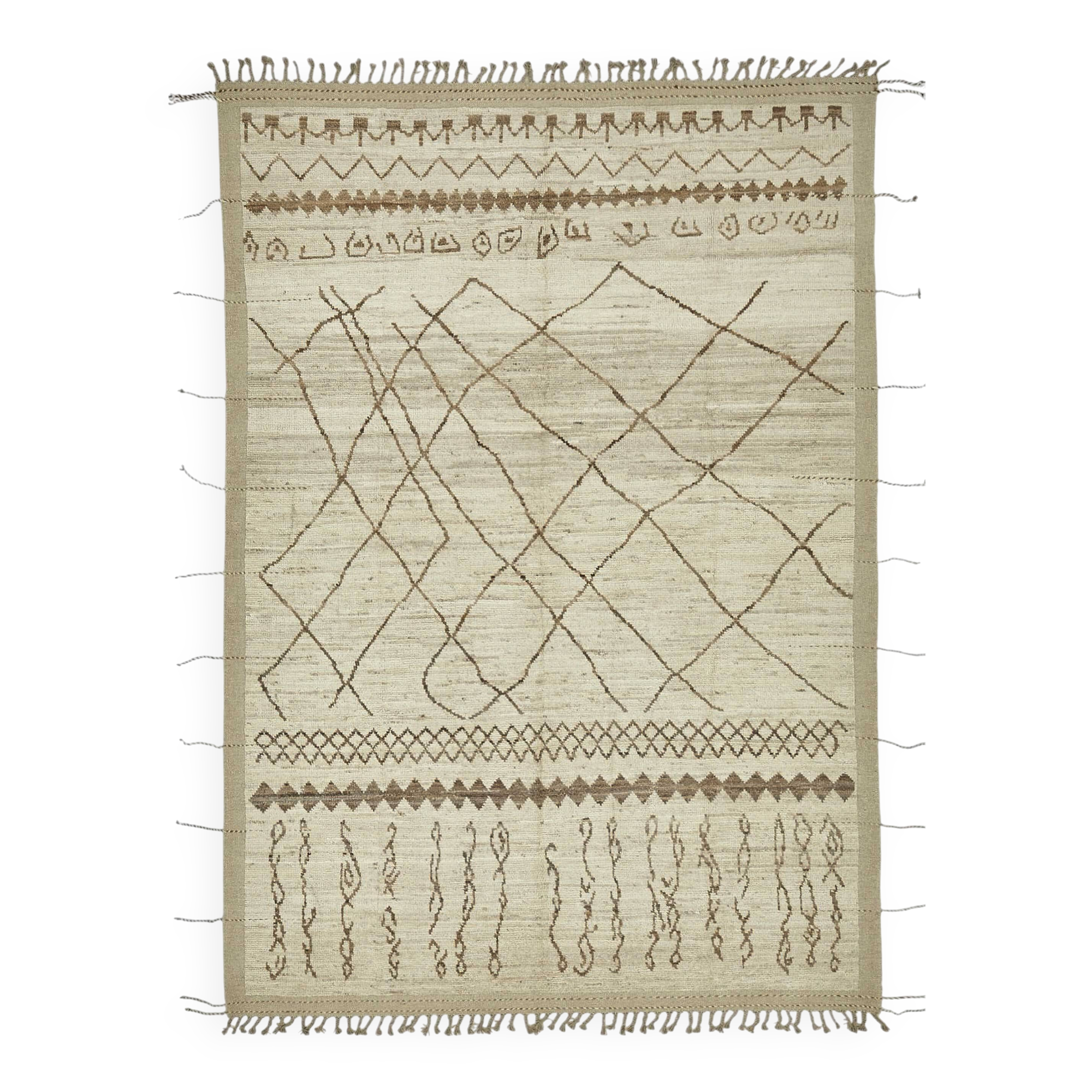 Hand-Knotted Tribal Unique 212 cm x 311 cm Beige Wool Carpet