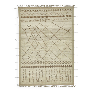 Tapis tribal unique noué à la main en laine beige 212 cm x 311 cm