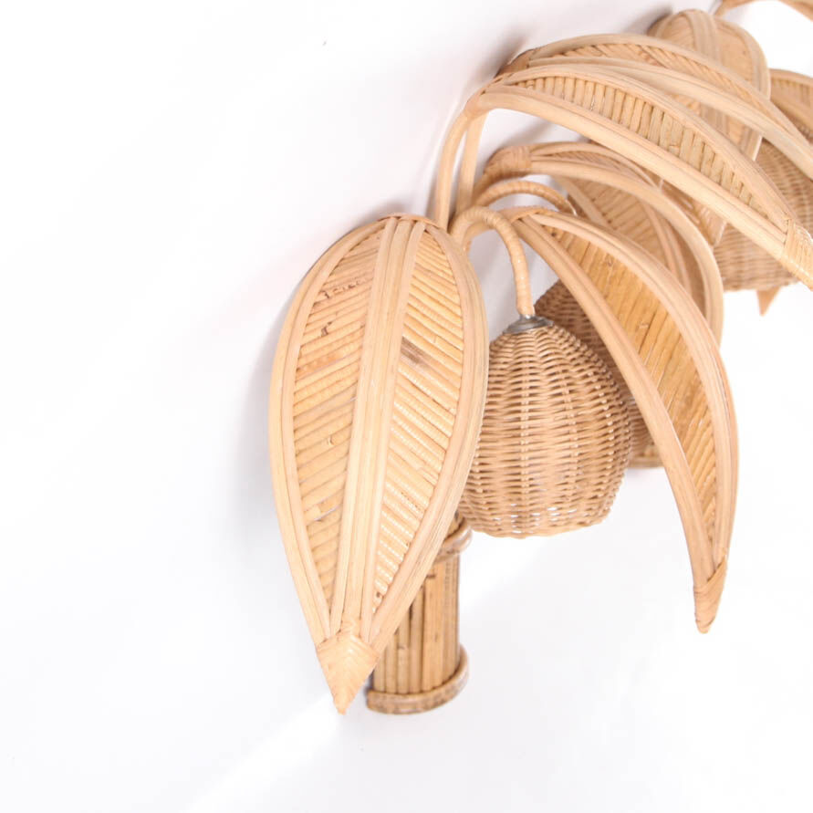 Pair of coconut / palm sconces in natural rattan