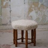 Modern Danish, a hexagonal oak stool, seat reupholstered in lambswool, 1950s.