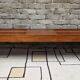 Vintage brutalist bench in solid teak with slats – 1970s