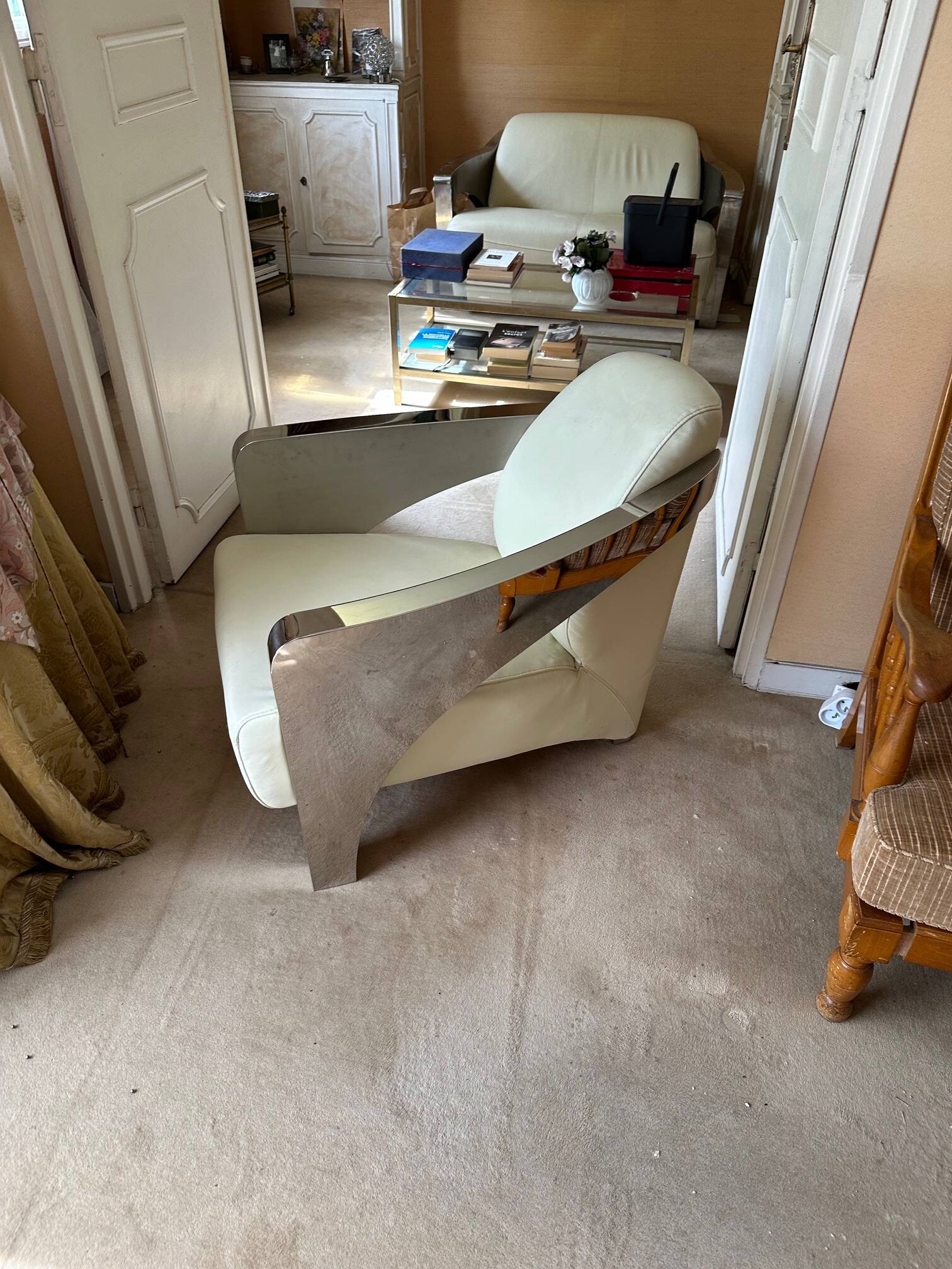 White leather armchair