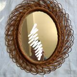 Oval rattan mirror 60s
