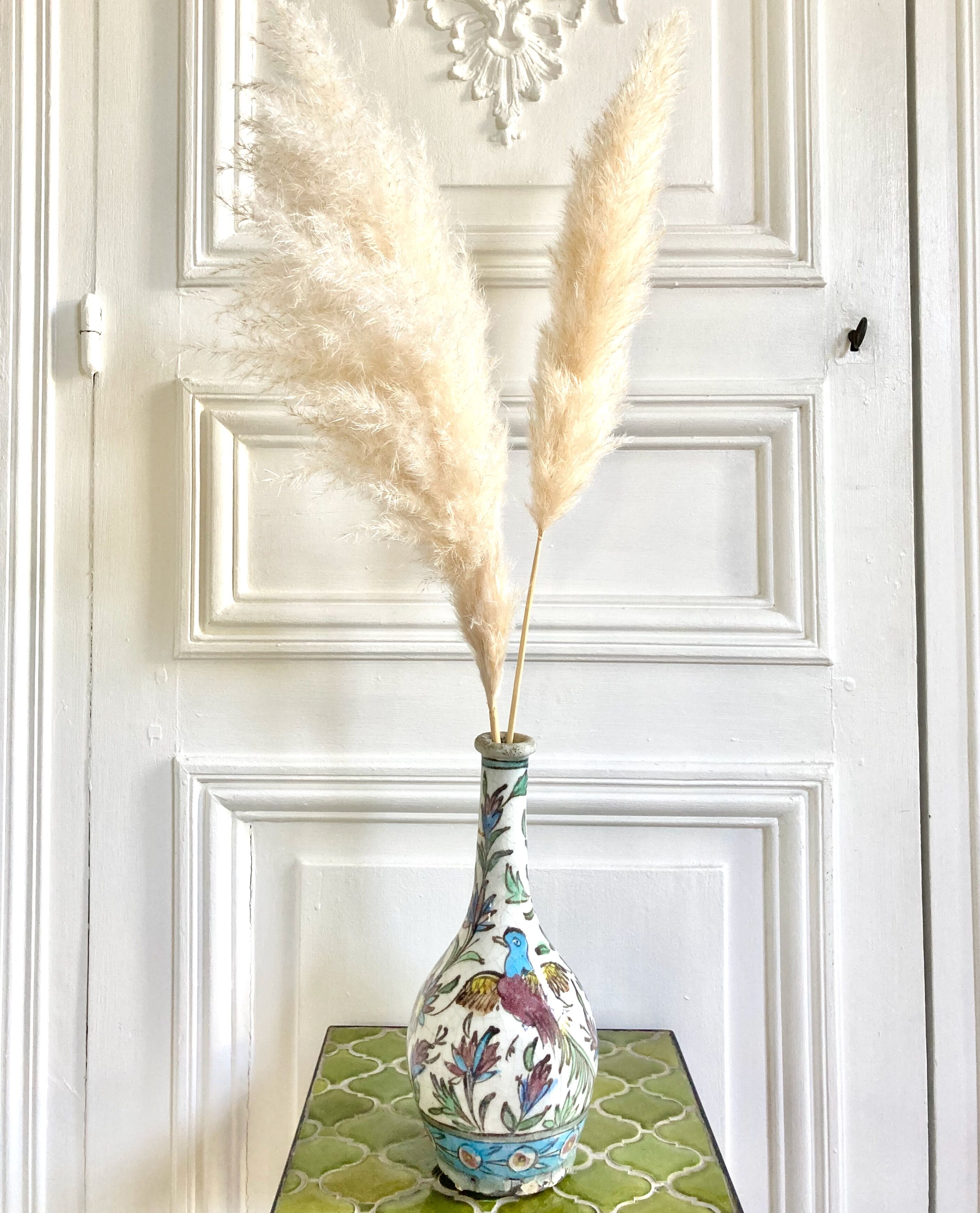 Vase céramique craquelée décor oiseaux