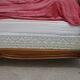 Solid wood bed frame with Jacquard fabric.