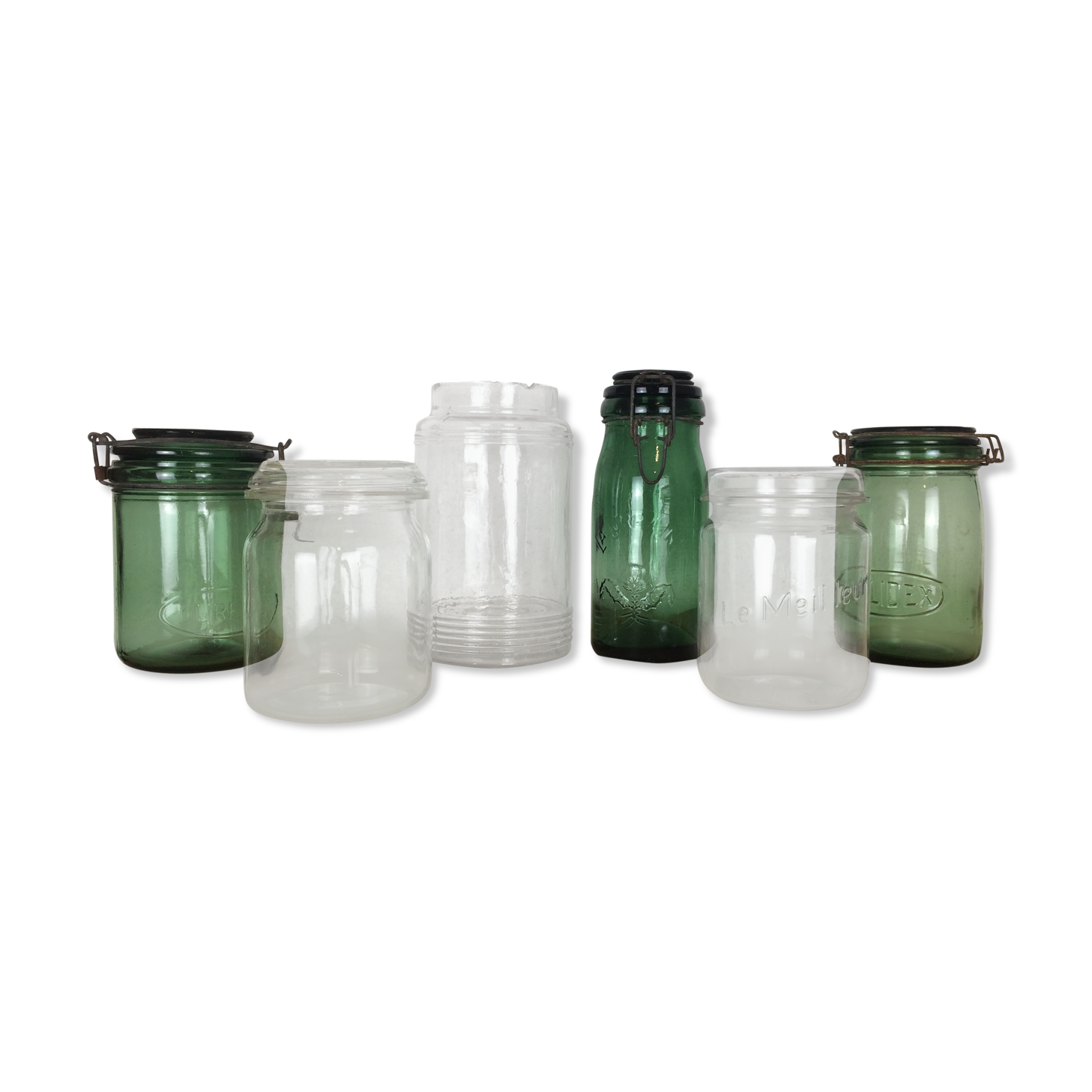 Set of 6 la Lorraine glass jars, green jar