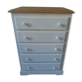 Pearl grey patinated chest of drawers, wooden top