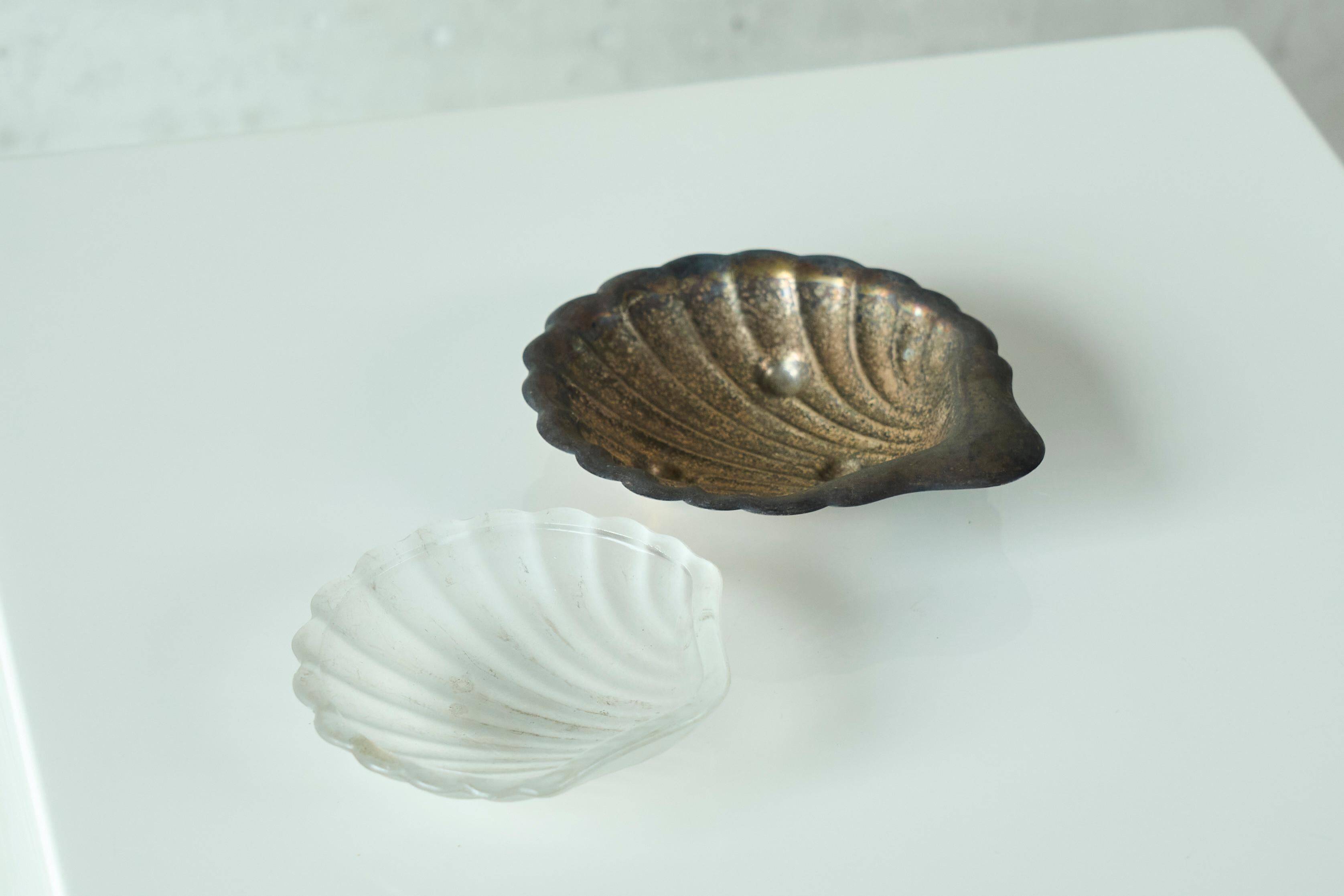 Art Deco Shell Pocket Bowl in Patinated Silver and Satin Glass from the 1930s