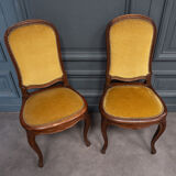 Suite of 6 Louis XV style chairs in walnut nineteenth yellow velvet