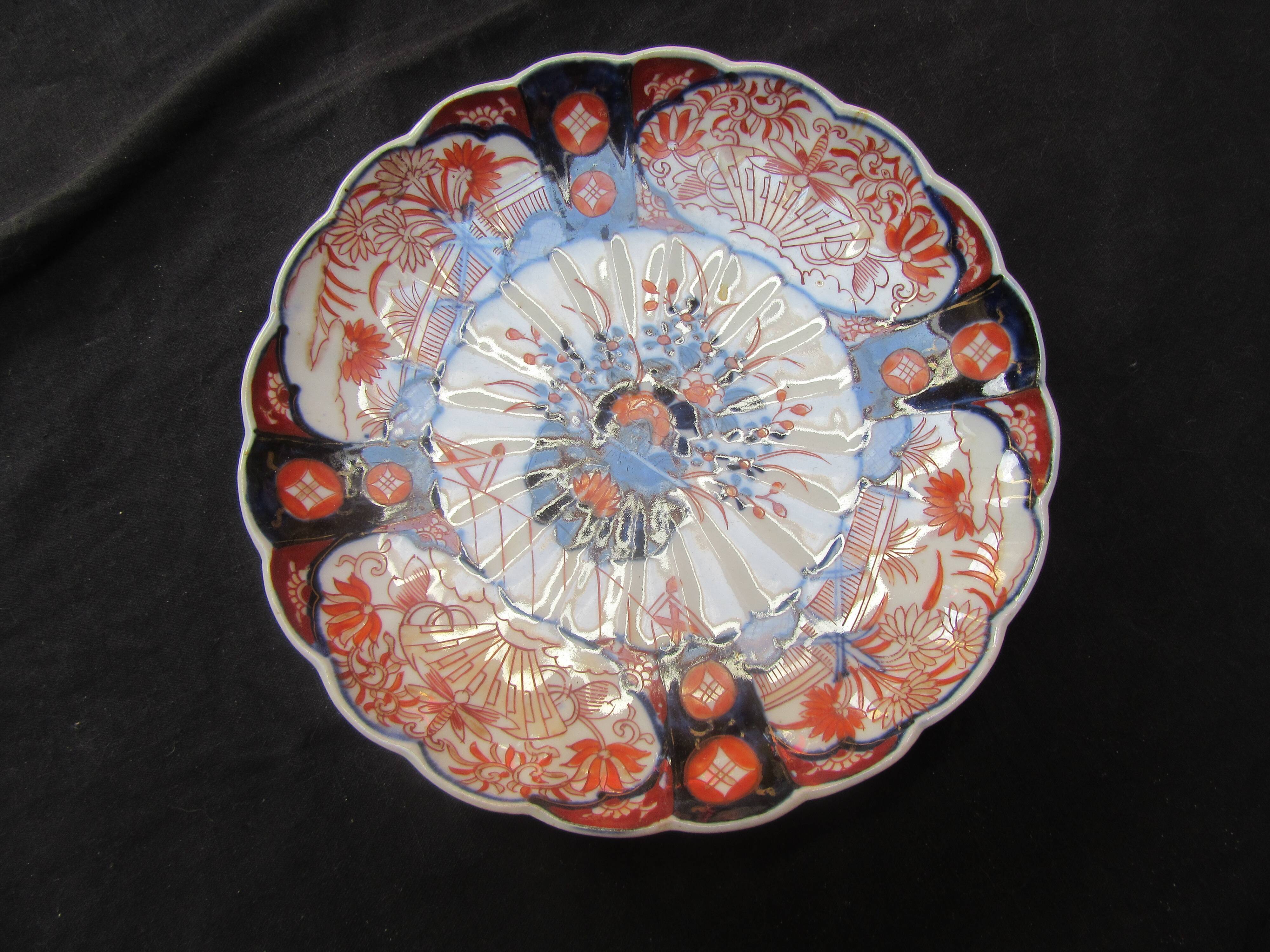 Antique asian imari plate, japan, 19th century, floral decoration