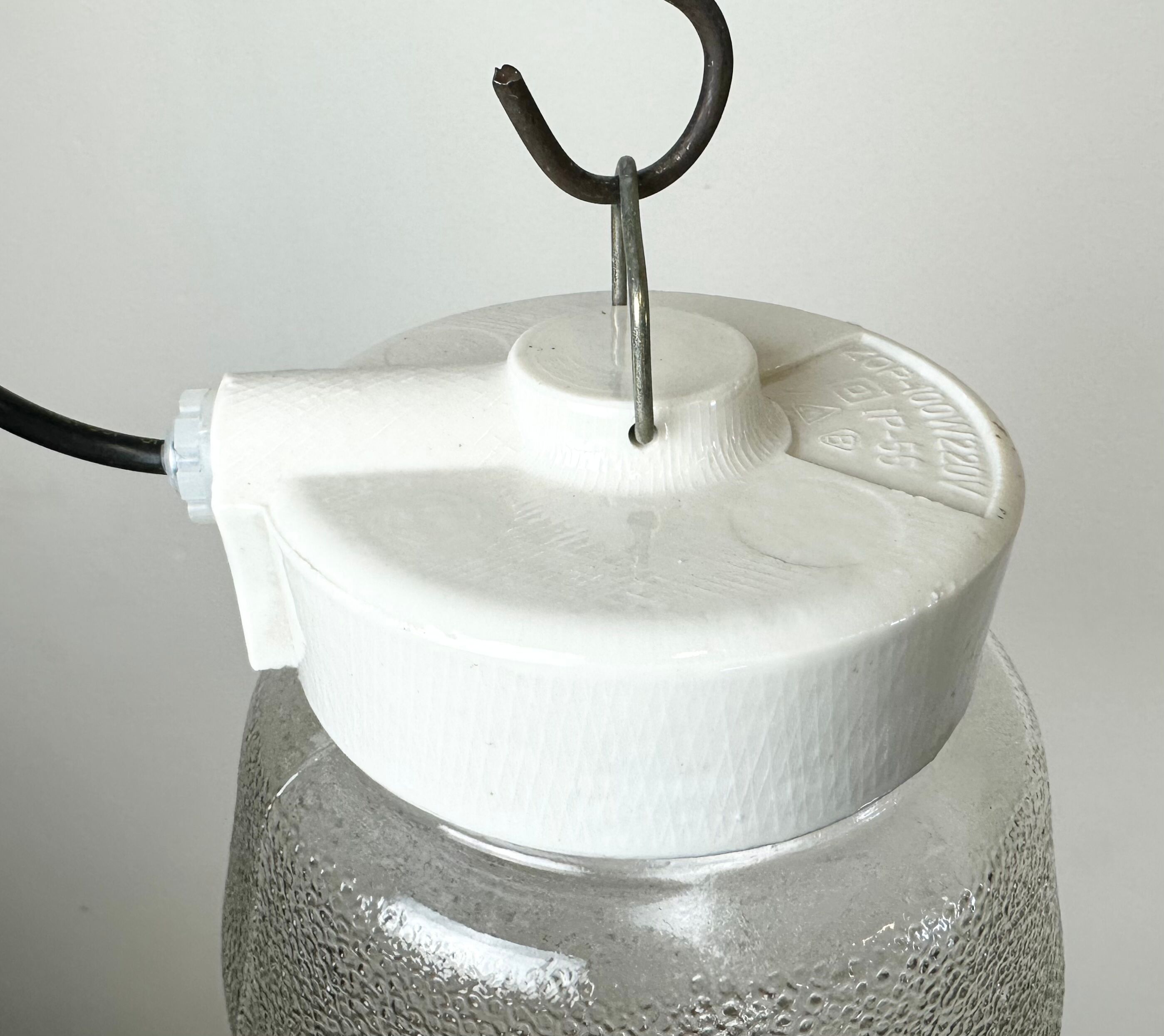 Vintage White Porcelain Pendant Light with Frosted Glass, 1970s