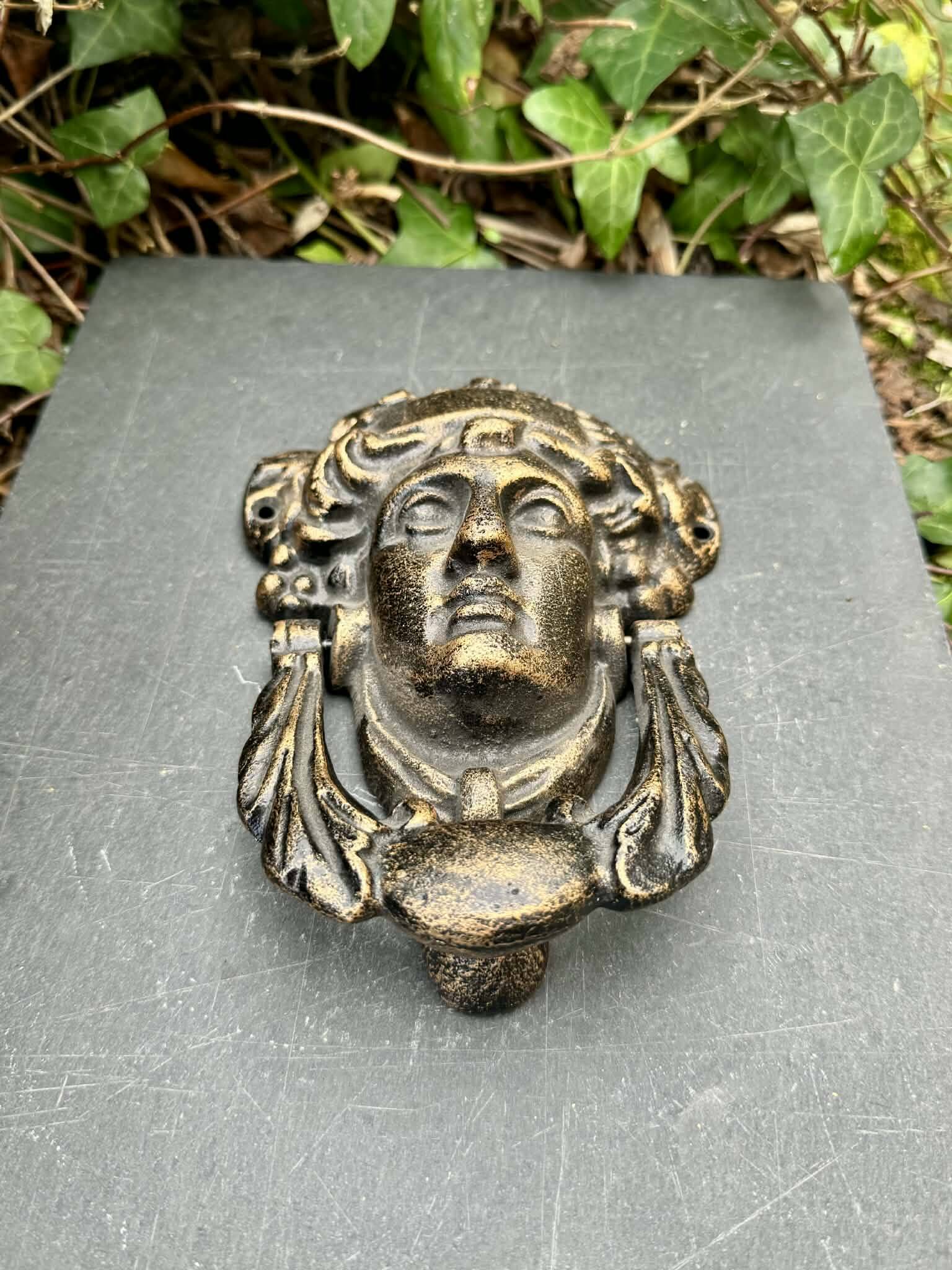 Large metal door knocker Greek goddess