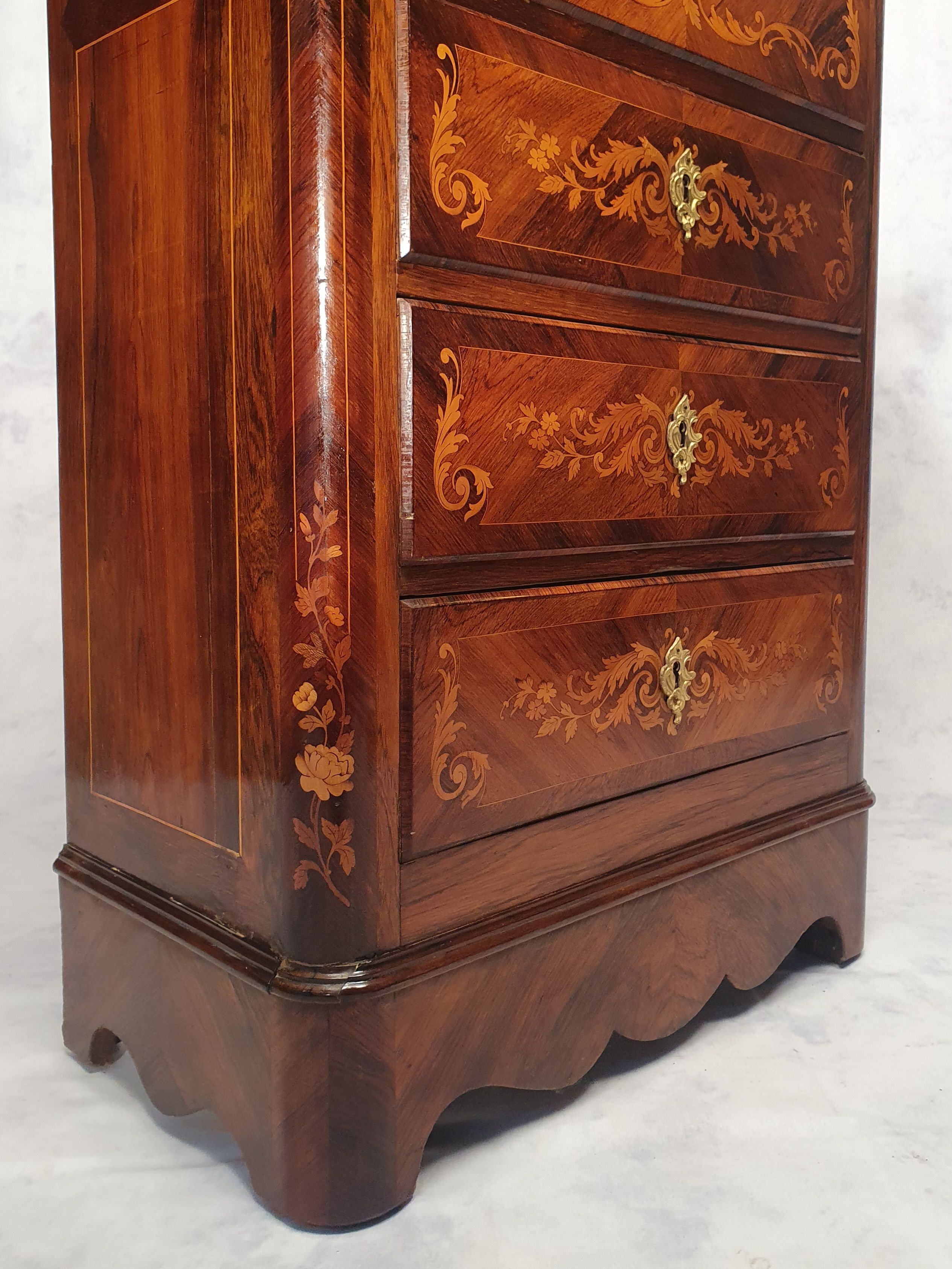 Secretary-Right Period Napoleon III - Rich Floral Marquetry - 19th - Palissandre
