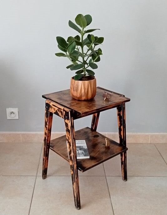 Vintage side table compass legs