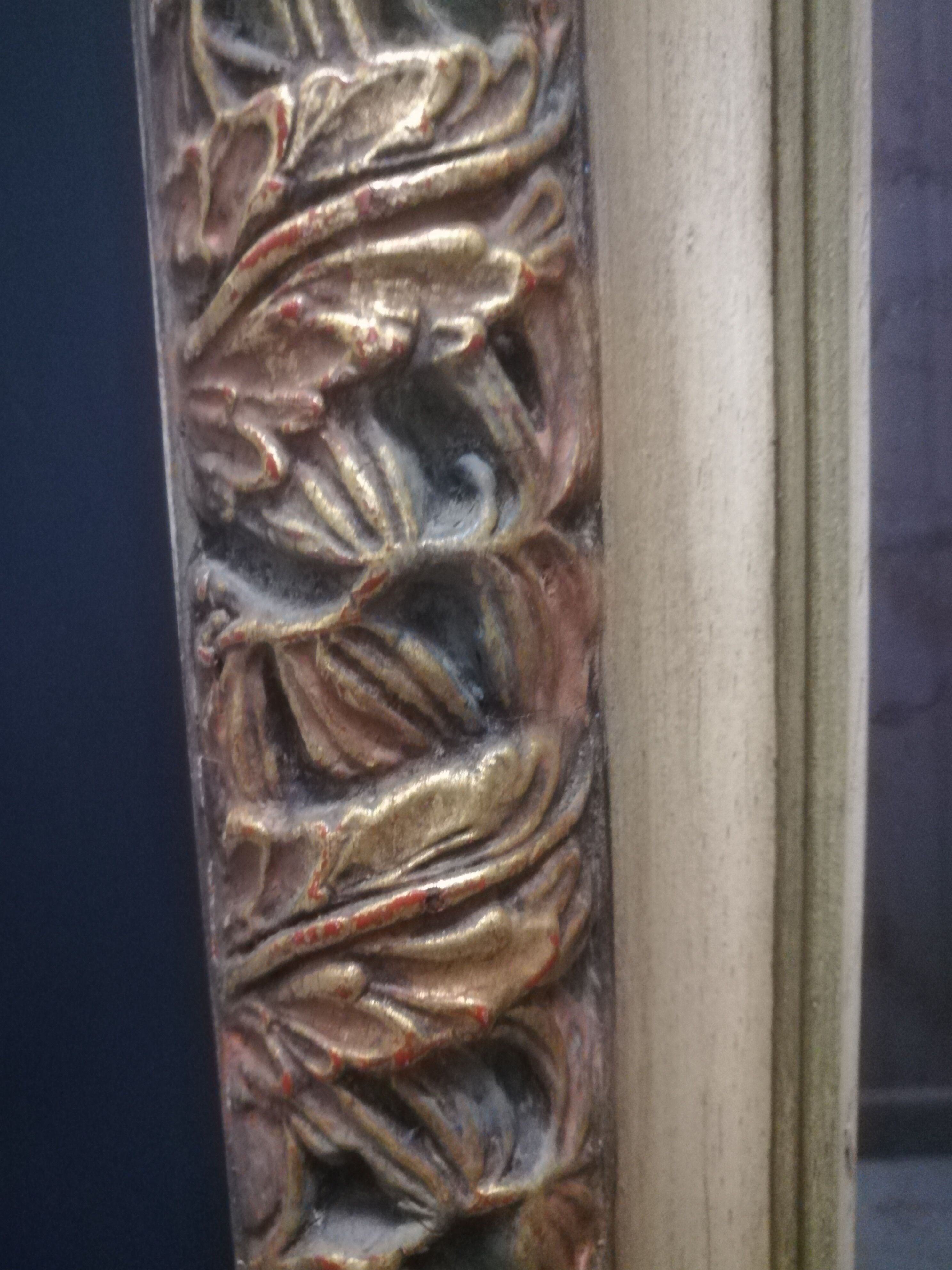 Miroir en bois et stuc polychrome 74x105cm
