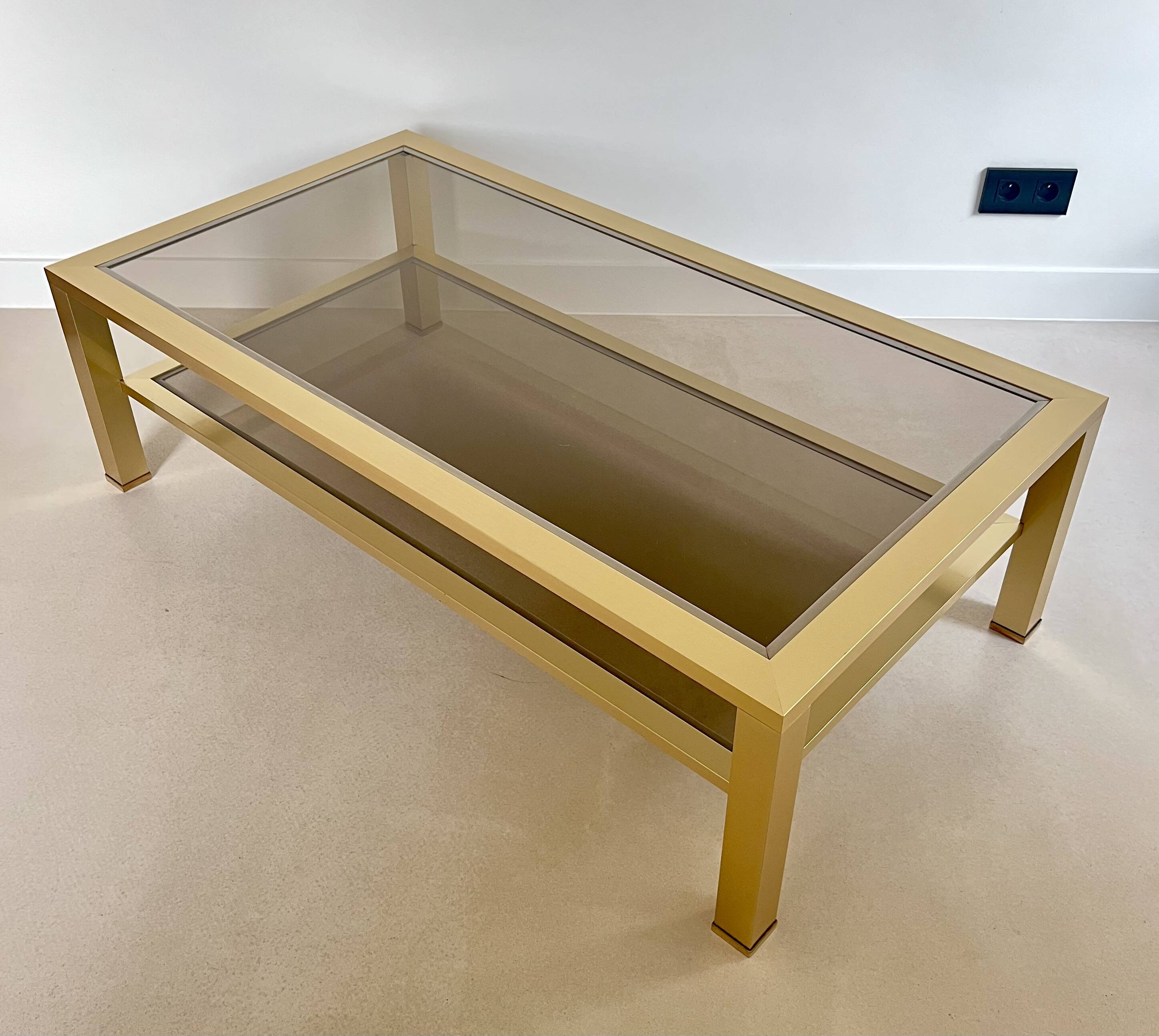 Large coffee table in gilded metal, France, 1970s
