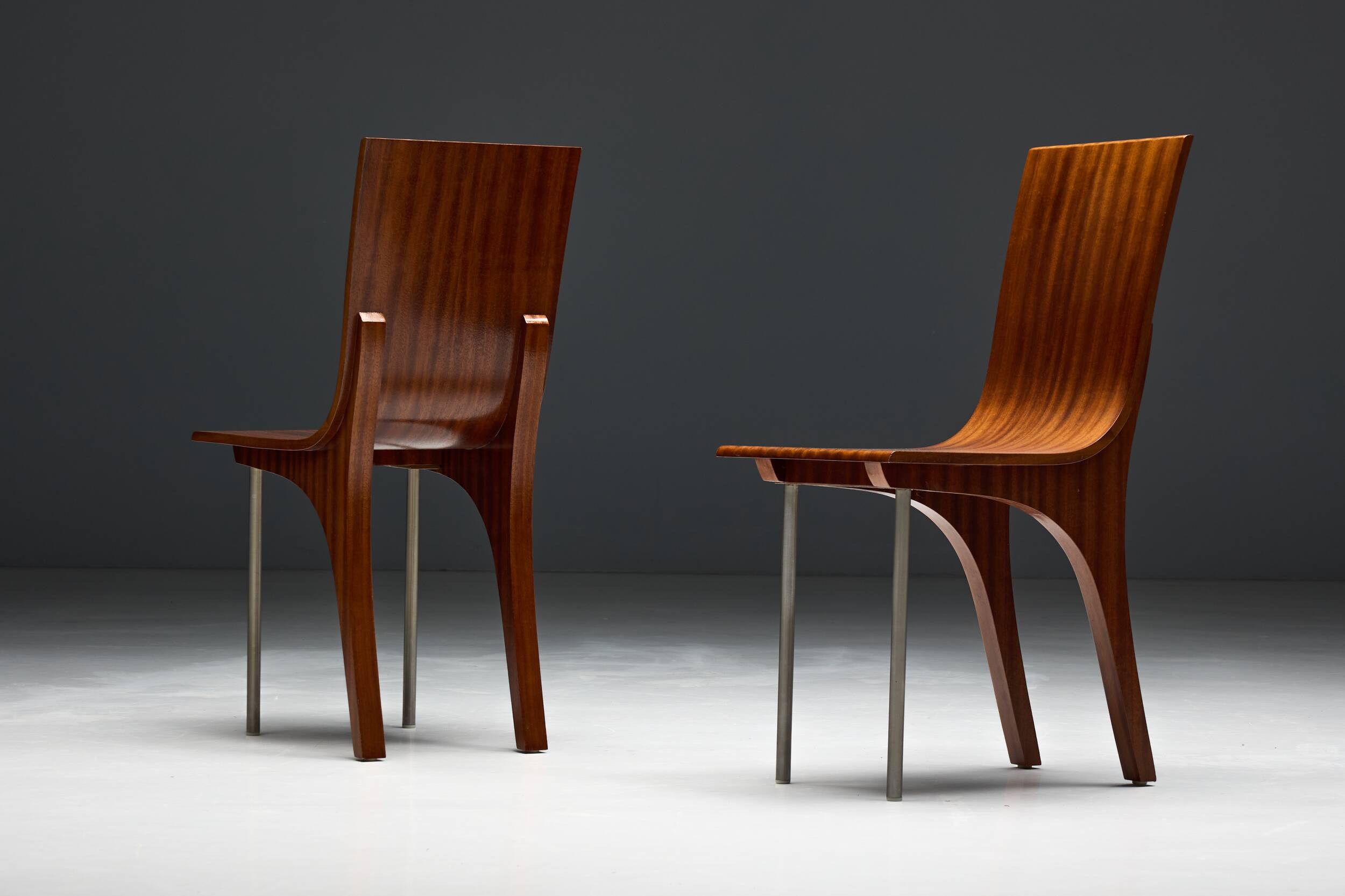Postmodern Walnut Dining Chairs, Italy, 1980s