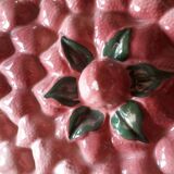 Glazed ceramic dessert plate with strawberry design.
