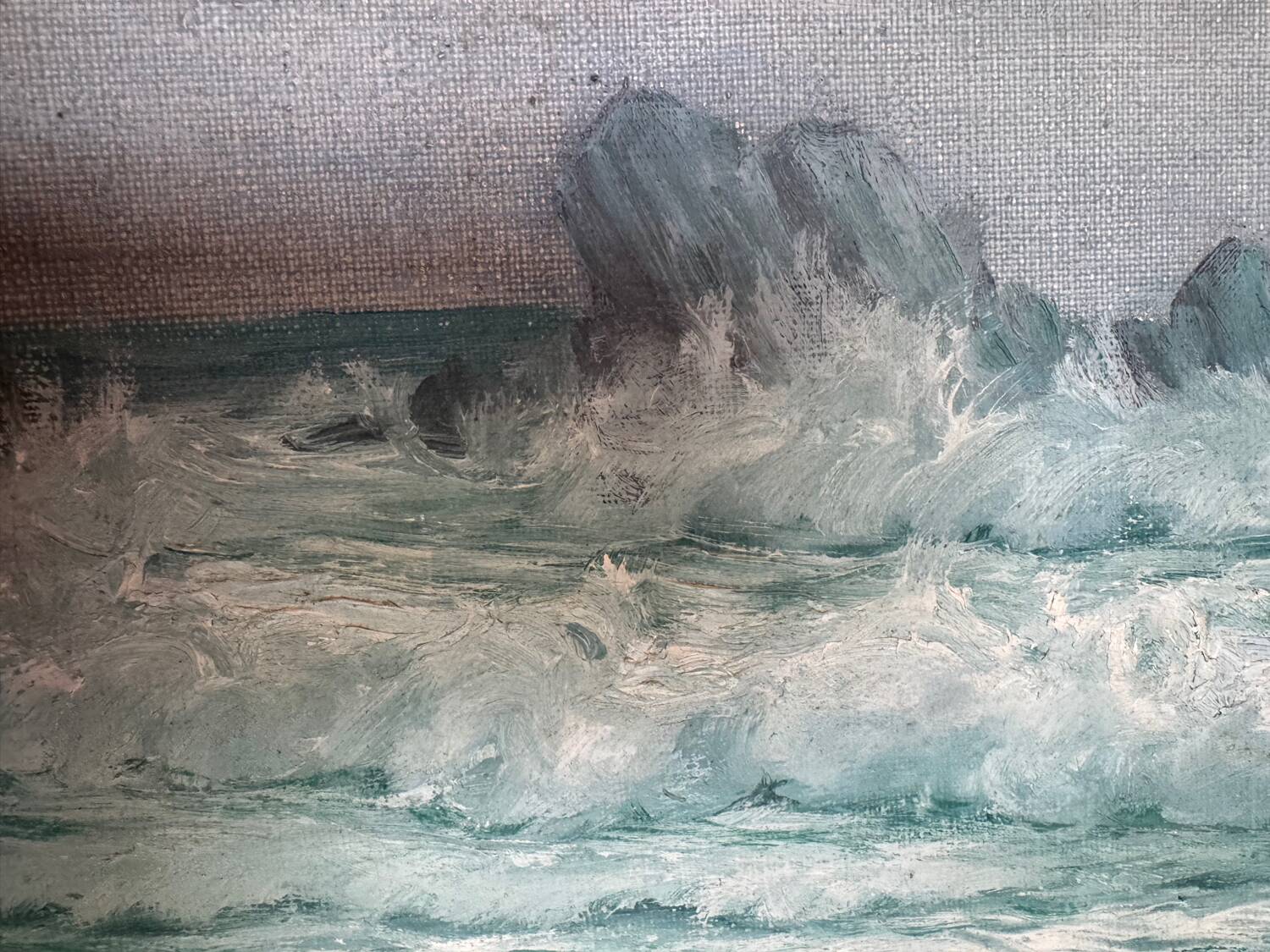 Ancient table, marine landscape, signed 20th century.