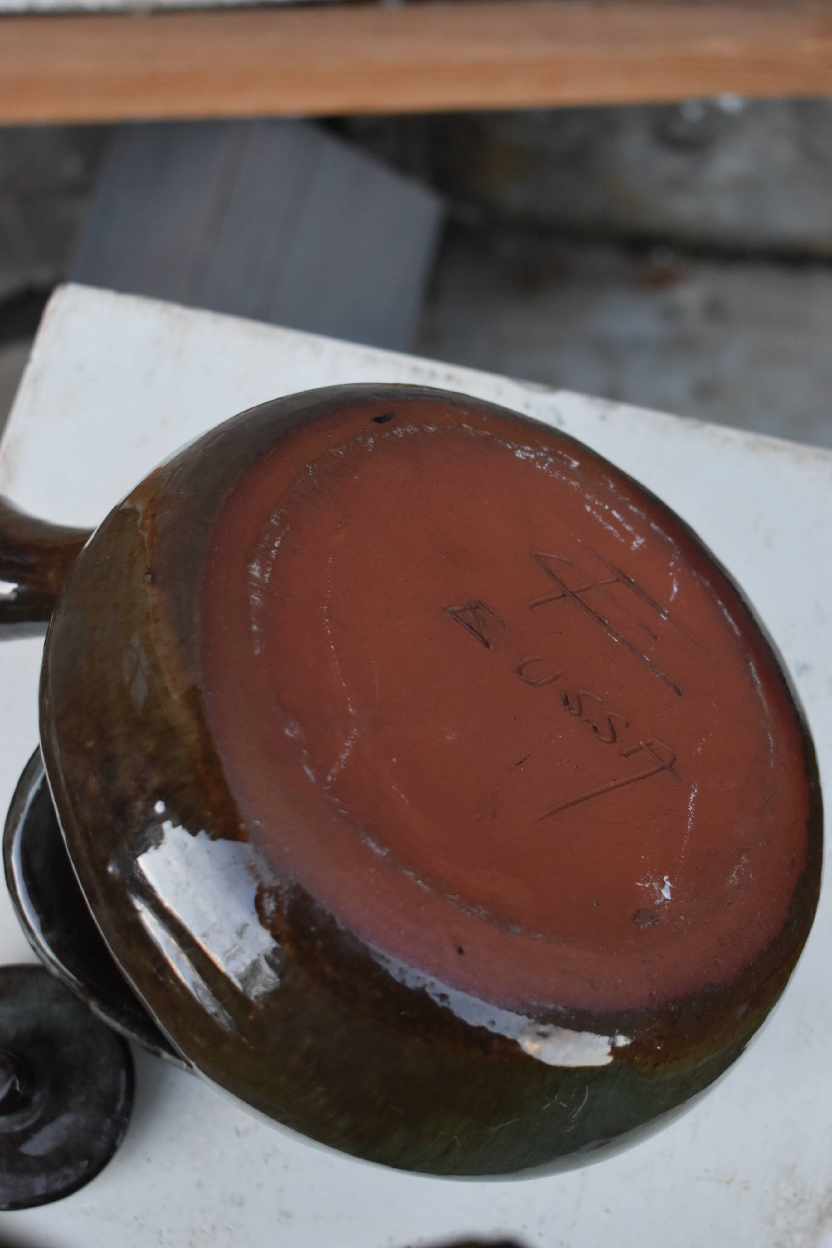 Glazed terracotta teapot