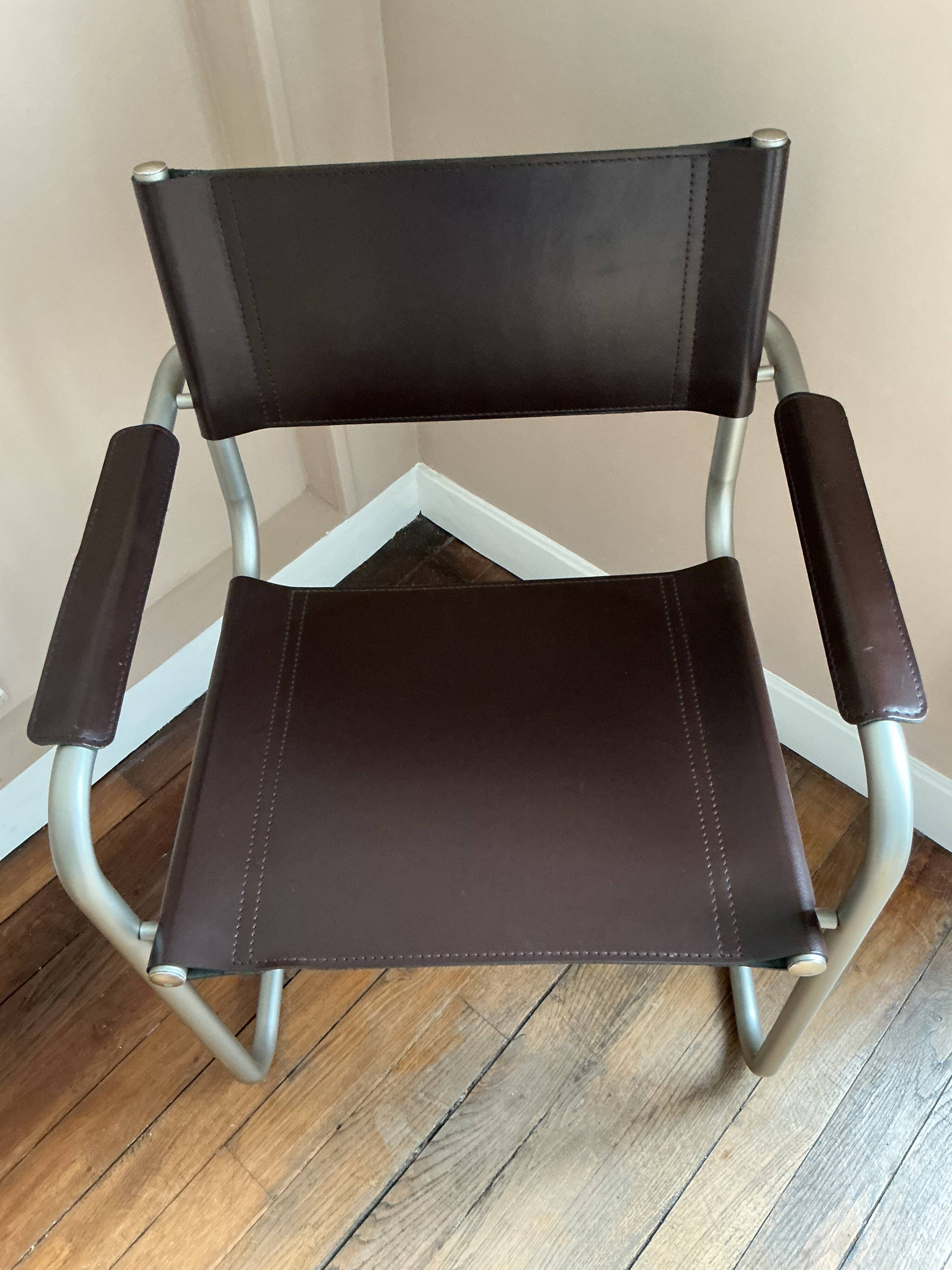 Metal and leather armchair, Marcel Breuer style.