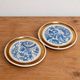 Set of 2 vintage ceramic coasters – Blue floral design and gilding – Made in France