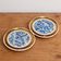 Set of 2 vintage ceramic coasters – Blue floral design and gilding – Made in France