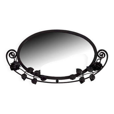 Miroir Art déco en fer forgé à décor de roses, France, vers 1920