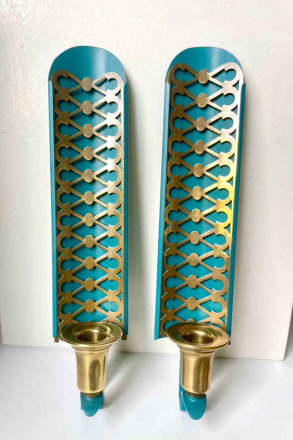 Swedish Grace Pair of Wall Candle holders Sconces in painted metal & b