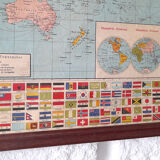 Original Old School Wall Planisphere. Original Vintage in Paper Over Linen World Map.